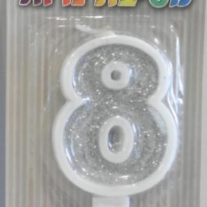נר מספר 8 כסף גליטר