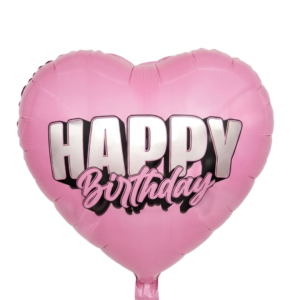 מיילר 18" – לב HAPPY BIRTHDAY ורוד