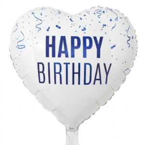 מיילר 18" – לב HAPPY BIRTHDAY כחול לבן