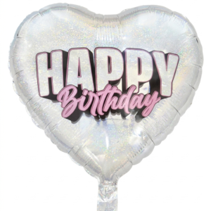 מיילר 18" – לב HAPPY BIRTHDAY מנצנץ כסף ורוד