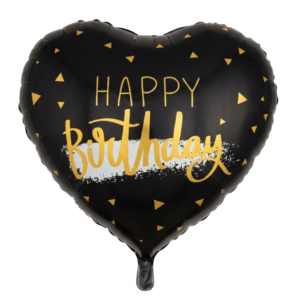 מיילר 26"- לב HAPPY BIRTHDAY משולשים שחור זהב
