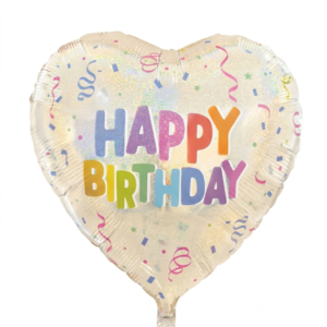 מיילר 26"- לב HAPPY BIRTHDAY קונפטי כסף מנצנץ