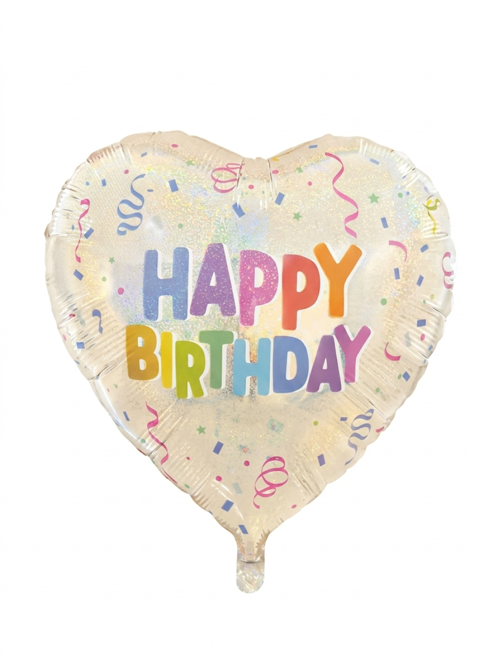 מיילר 26"- לב HAPPY BIRTHDAY קונפטי כסף מנצנץ