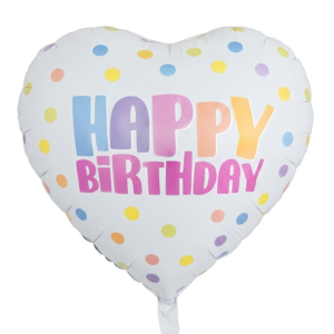 מיילר 26"- לב HAPPY BIRTHDAY נקודות צבעוניות