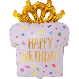 מיילר 26"- מתנה HAPPY BIRTHDAY צורות לבן זהב