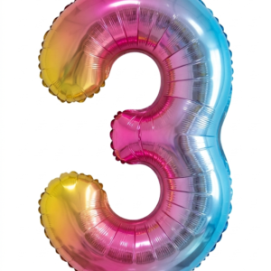 בלון ספרה 34" – מספר 3 אומברה צבעוני